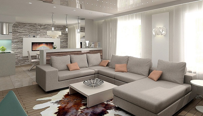 Пример зонирования гостиной диваном